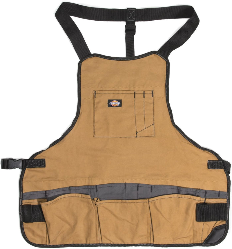 Dickies 16-Pocket Workshop Bib Apron, Durable Canvas Construction, Reinforced Edges, Adjustable Belt, Grey/Tan Tan