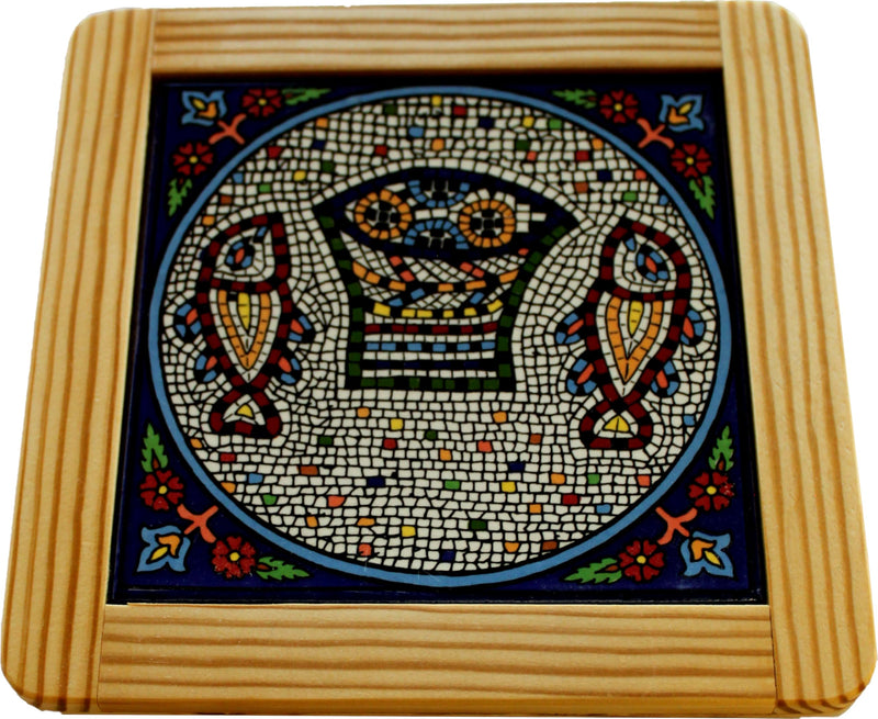 Holy Land Market Armenian Ceramic Trivet - Tabgha Miracle of Loaves and Fish Hot Plate- Hand Painted and Made Ceramic, Pottery Made in Jerusalem, Armenian Ceramic Gift (7.5 inches Wide)