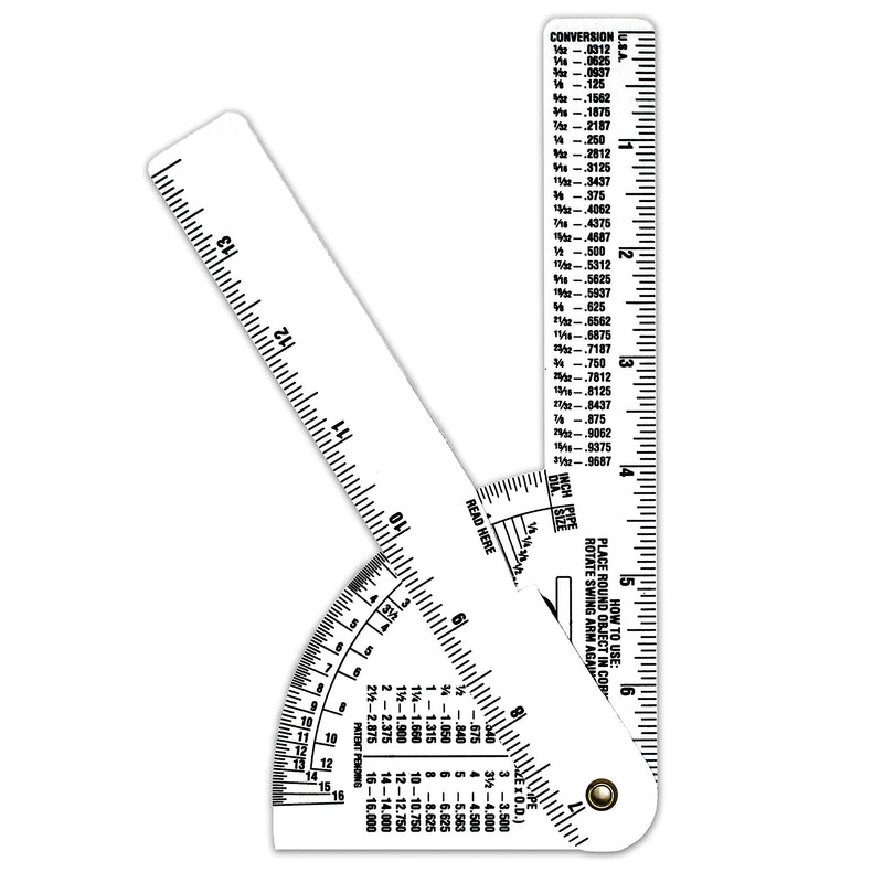 Pipe Caliper/Diameter Caliper and Ruler - Fractional - 3 Pack - White Styrene