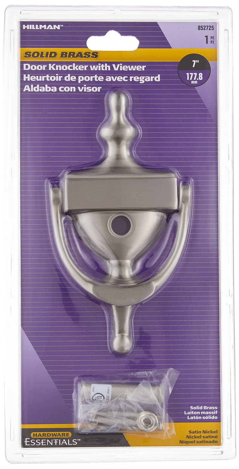 Hillman 852725 Satin Door Knocker, 7", Nickel with Viewer