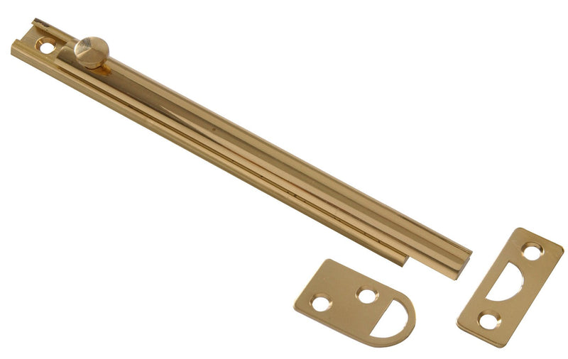 Hillman 6 Inch Surface Slide Bolt Bright Brass | Solid Brass Door Bolt Lock | Sliding Barrel Bolt Latch for Doors Cabinets Gates Privacy Security Hardware
