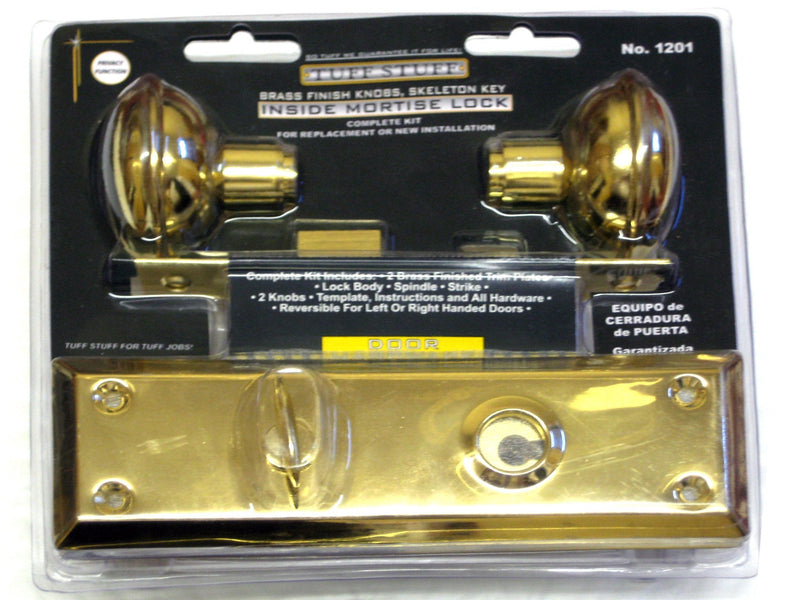 Brass Finish Inside Mortise Lock with Skeleton Key