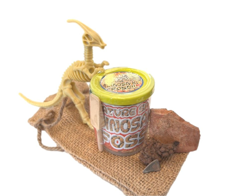DINOSAURS ROCK® Museum in a Bag - 3 Genuine Dinosaur Fossils - Dinosaur Bone, Eggshell and Coprolite Plus mini Excavation dig kit and Fun Skeleton - Gift Packaged in Burlap Drawstring Bag