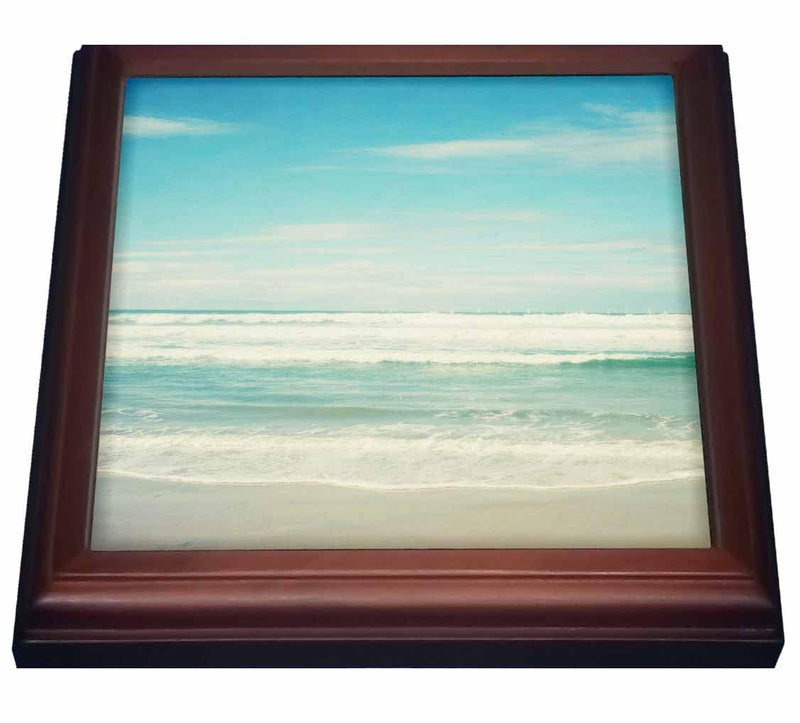 3dRose Gentle Ocean Waves beach theme art-Trivet with Ceramic Tile, 8" x 8", Brown