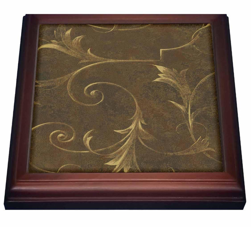 3dRose Brown Gradient Background with Golden Vine Accents Trivet with Ceramic Tile, 8 x 8", Natural