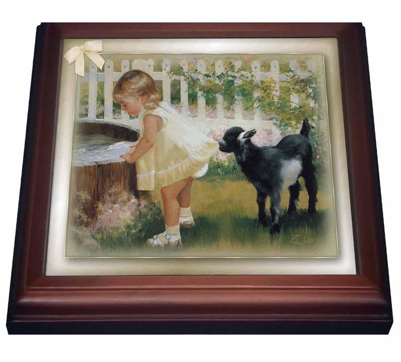 3dRose Billy Goat and Little Girl Art Trivet with Ceramic Tile, 8 by 8", Brown