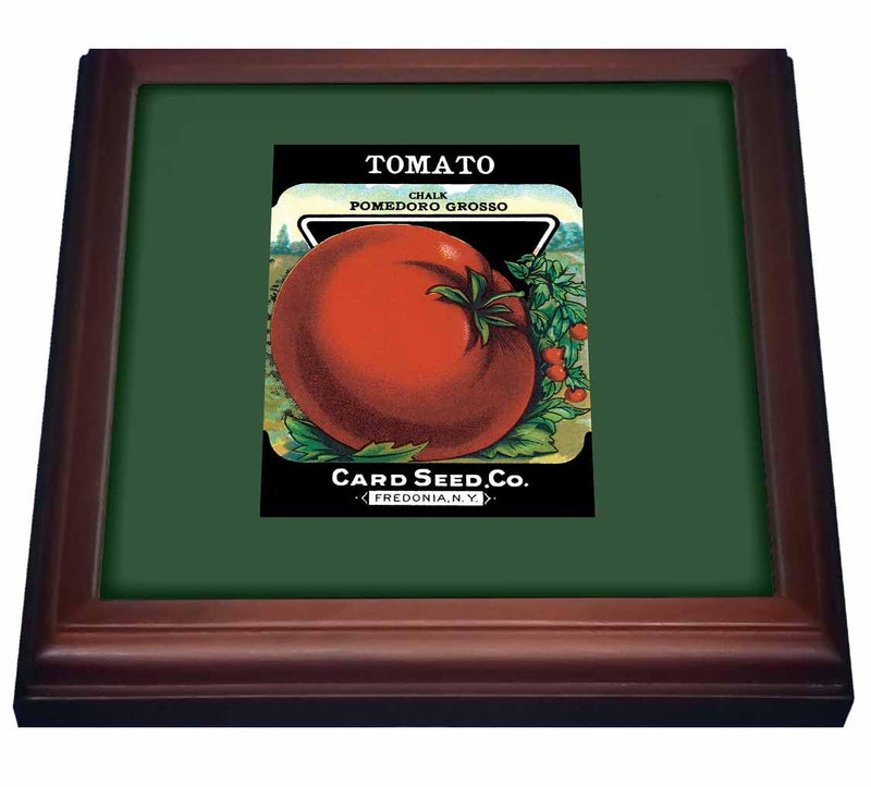 3dRose Tomato Chalk Pomedoro Grosso Vegetable Seed Packet Reproduction-Trivet with Ceramic Tile, 8" x 8", Brown