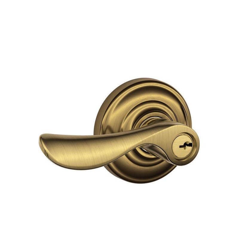 SCHLAGE F51A CHP 609 AND Champagne Lever with Andover Trim Keyed Entry Lock, Antique Brass