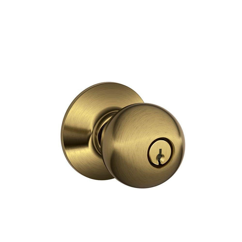 SCHLAGE F51A ORB 609 Orbit Knob Keyed Entry Lock, Antique Brass