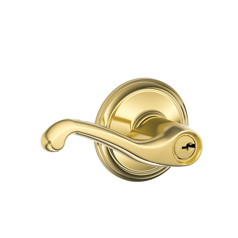 SCHLAGE Flair Keyed Entry Door Handle, Reversible, Bright Brass