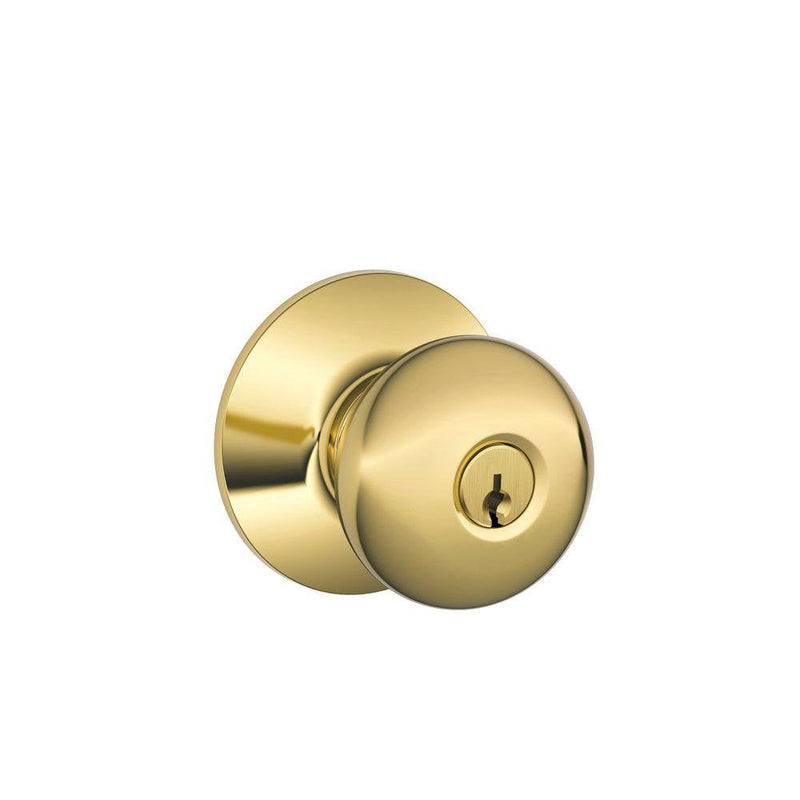 Schlage F51A PLY 605 Plymouth Door Knob, Keyed Entry Lock, Bright Brass Standard