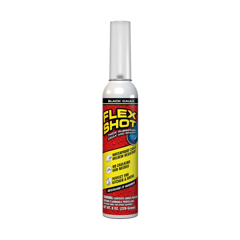 Flex Shot, 8 oz, Black, Flexible Rubber Silicone Sealant, Waterproof Caulk, UV Resistant, No Caulk Gun Needed, Perfect for Kitchen, Bath, Showers, Sinks, Baseboards 1 Pack