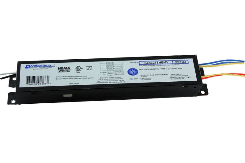 Robertson 3P20160 Fluorescent eBallast for 3/4 F32T8 Linear Lamps, Instant Start, 120-277Vac, 50-60Hz, Normal Ballast Factor, HPF, Model ISL432T8HEMV