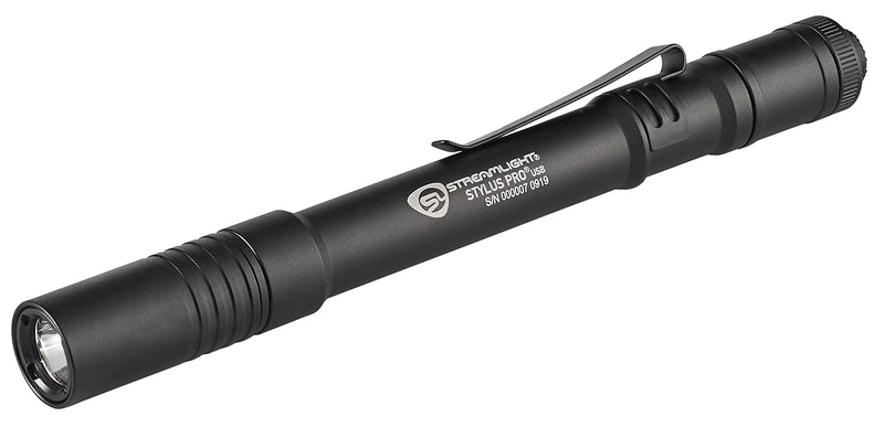 Streamlight 66133 Stylus Pro USB 350-Lumen Rechargeable White LED Pen Light for Inspectors, Law Enforcement, and Everyday Use with USB Wall Charger, and Nylon Holster, Black