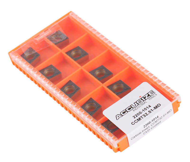 Accusize Industrial Tools Ccmt32.51-Md Cvd Coated Carbide Inserts, 10 Pcs/Box, Black and Yellow, 2200-1014