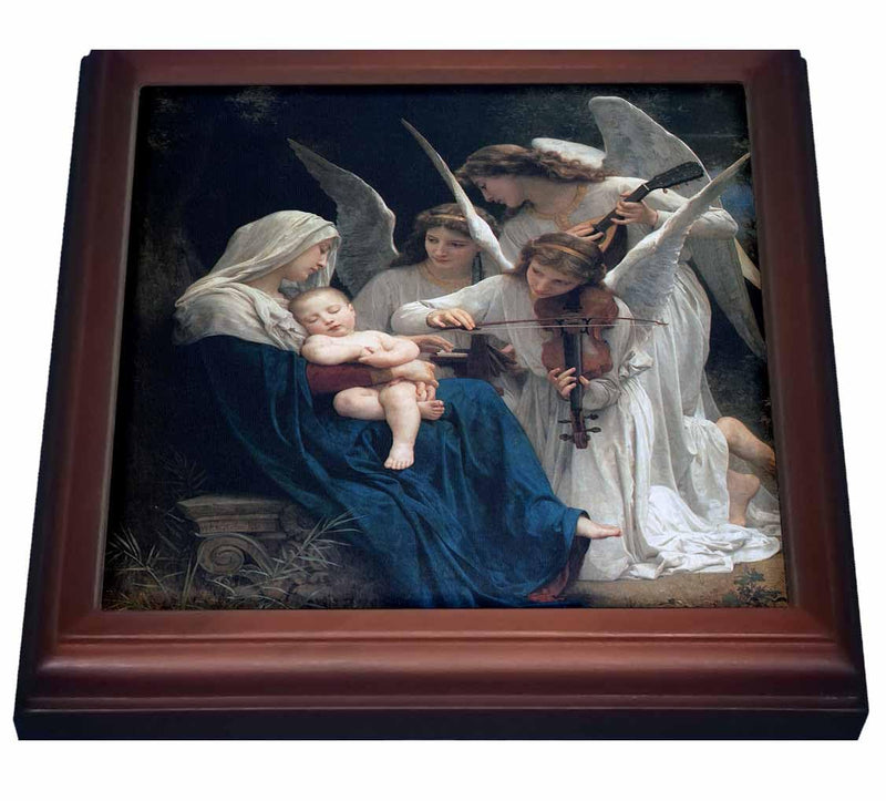 3dRose Song of The Angels, Adolphe William Biographic Playing for Baby Jesus Trivet with Ceramic Tile, 8 by 8", Brown