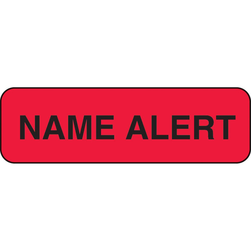 59702039 Paper Label, Fluorescent Red Label with Black Text, "Permanent Name Alert", 1.25" Width x 0.375" Length (Roll of 1000)