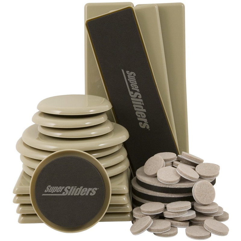 Super Sliders Assorted Reusable Furniture Sliders & Self-Stick Pads for Effortless Moving and Surface Protection, Beige (52) Linen 52 Piece Moving Kit