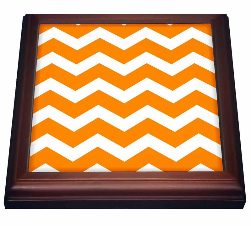3dRose Bold Orange & White Zig Zag Chevron Pattern Bright Zigzags Trivet with Ceramic Tile, 8 by 8", Brown