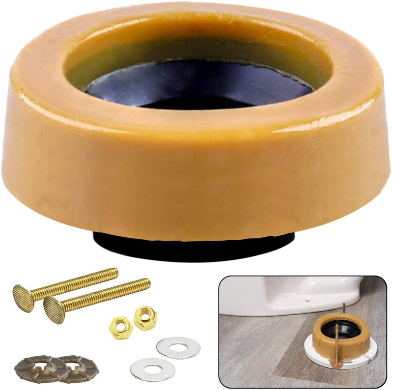 LASCO Toilet Bowl Extra Thick Wax Ring with Brass Bolts Reinforced Urethane Core and Polyethylene Flange - 516545 , Yellow 1 Pack