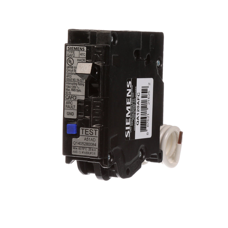 Siemens QA120AFC 20-Amp Single Pole 120-volt Plug-On Combination AFCI Breaker 1 Pack Standard Packaging