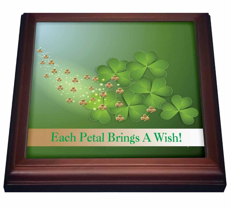 3dRose Beverly Turner St Patrick Day Design, Each Petal Brings A Wish-Trivet with Ceramic Tile, 8" x 8", Brown
