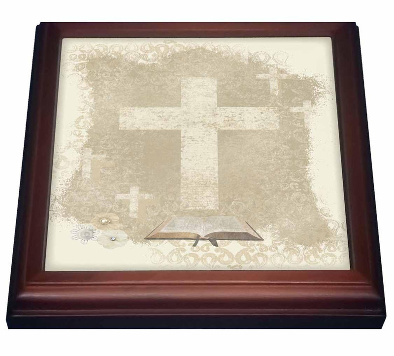3dRose Crosses with Open Bible, Sepia Trivet with Ceramic Tile, 8" x 8", Brown