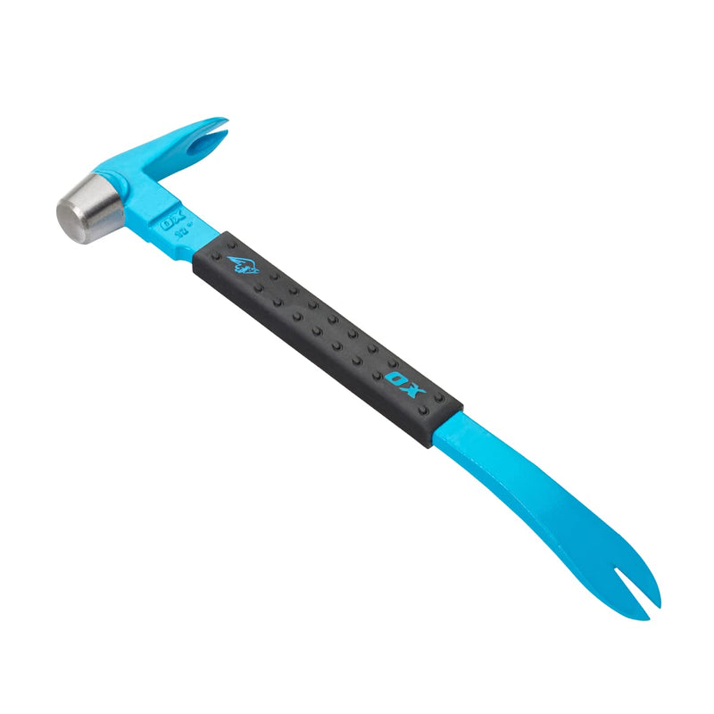 OX Tools Unique Hammer Head 12" Pry Bar - Multi-Functional Tool with Cats Paw, Crowbar | Rubber Grip, Polished Beveled Claws - Forged Steel Design for Strength and Durability Claw Bar 12-Inch