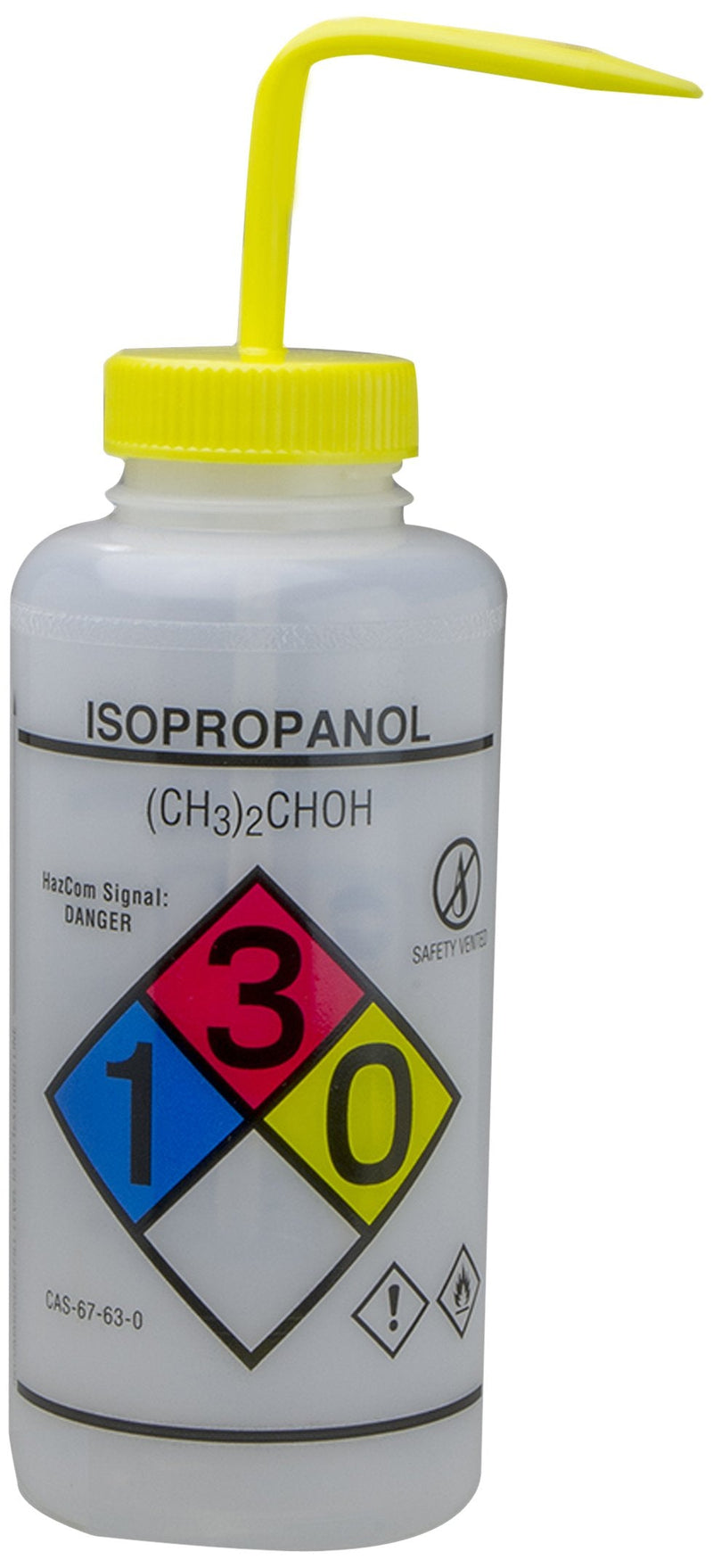 SP Bel-Art GHS Labeled Safety-Vented Isopropanol Wash Bottles; 1000ml (32oz), Polyethylene w/Yellow Polypropylene Cap (Pack of 2) (F12432-0008) Made in USA