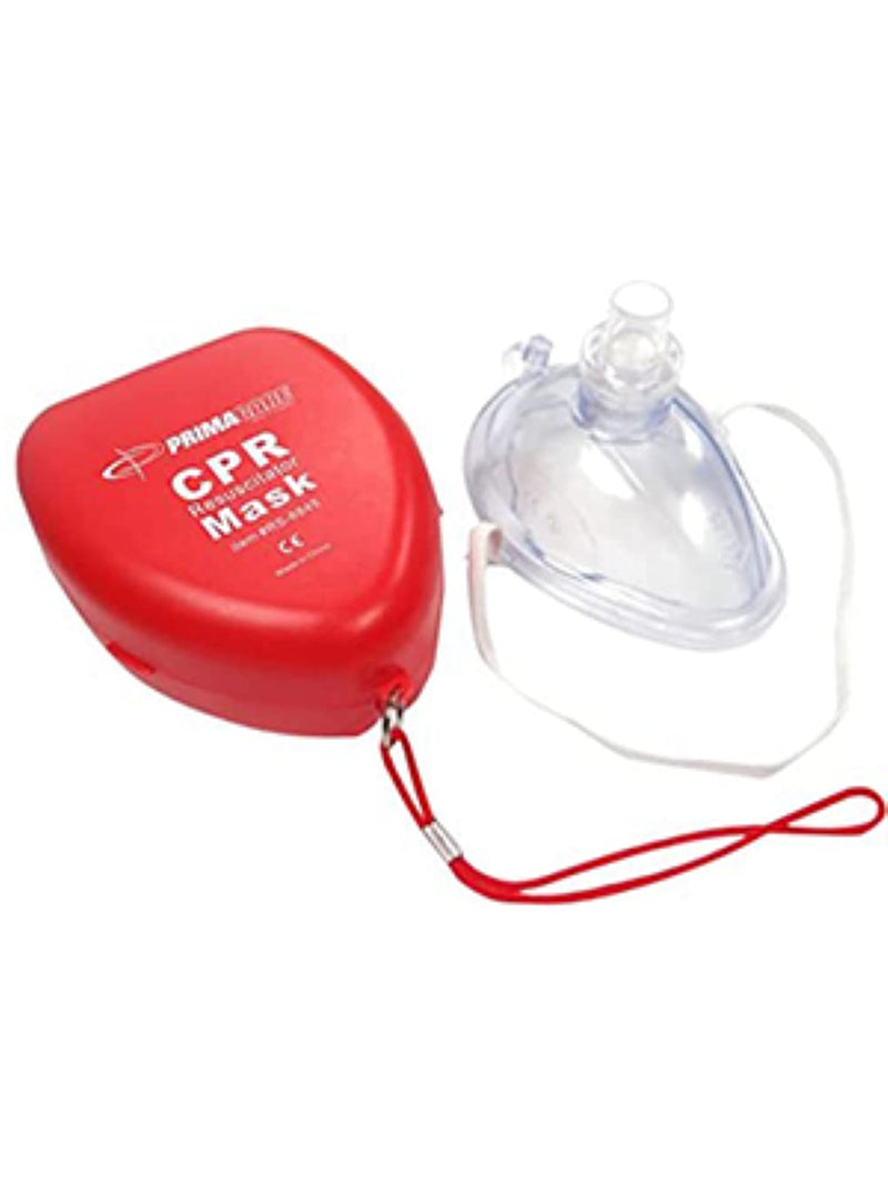 PrimaCare RS-6845 Single Valve CPR Rescue Mask in Red Hard Case, Adult/Child Pocket Resuscitator with Elastic Strap, Air Cushioned Edge, 6.5" x 4.8" x 1.6", Red, Clear 1 Count (Pack of 1)