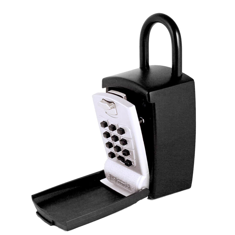 SL-501 Punch Button Lock Box | Portable Shackle LockBox For Outside - Fits House Keys, Car Keys, Fobs, & More | Keypad Safe Box, Digital Push Button Combination Lock | Black Finish 1