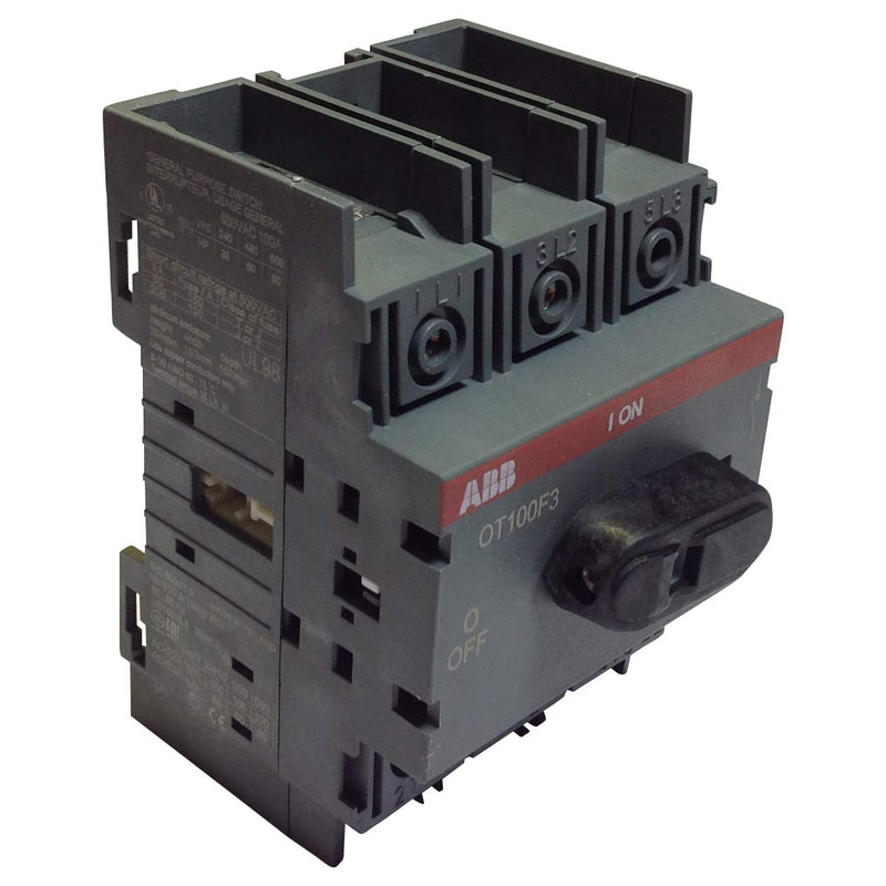 ABB - OT100F3 - Disconnect Switch, Non-Fused, 100A, 3P, Base/DIN Rail Mount, (Each)