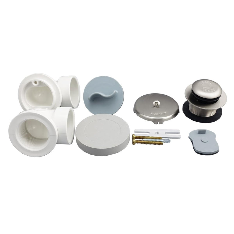 PROFLO PFWO351 1-1/2" Brass Toe Tap Tub Drain Kit - with Overflow - Brushed Nickel
