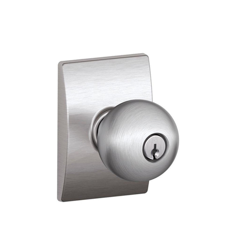 SCHLAGE F51A ORB 626 CEN Orbit Knob with Century Trim Keyed Entry Lock, Satin Chrome