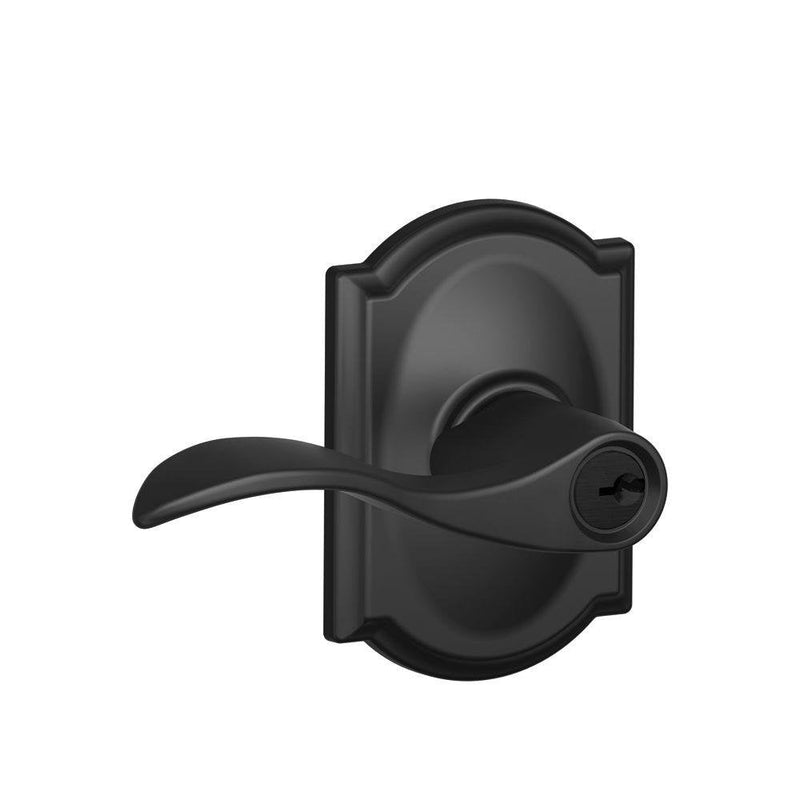 SCHLAGE Accent Lever with Camelot Trim Keyed Entry Lock in Matte Black - F51A ACC 622 CAM