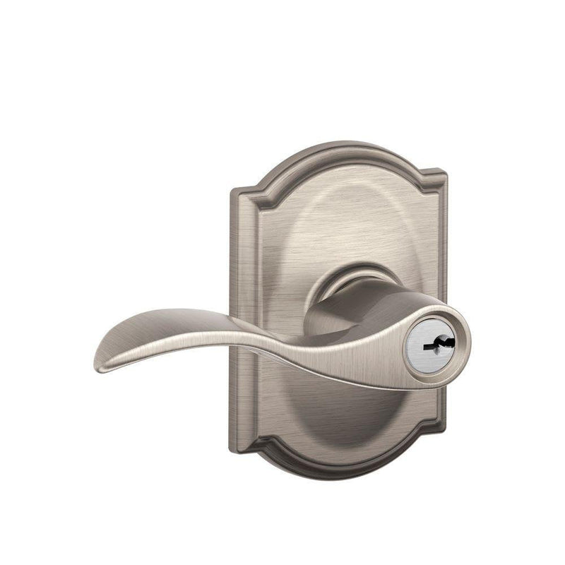 SCHLAGE F51A ACC 619 CAM Accent Lever with Camelot Trim Keyed Entry Lock, Satin Nickel