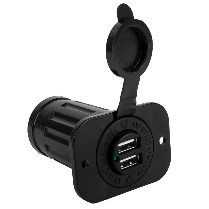 Five Oceans Marine Waterproof Dual Port USB Power Socket, 12 Volts - 24 Volts, UV-Stabilized ABS Plastic, Easy Installation, Sport, Pontoon, Fishing Boats, LED Power Indicator - FO3656
