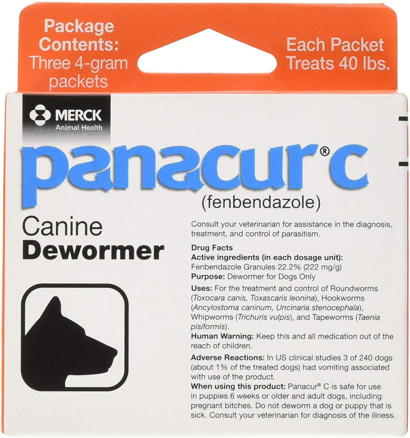 Panacur C Canine Dewormer Dogs 4 Gram Each Packet Treats 40 lbs (3 Packets), Red (IWM022815) - PawsPlanet Australia