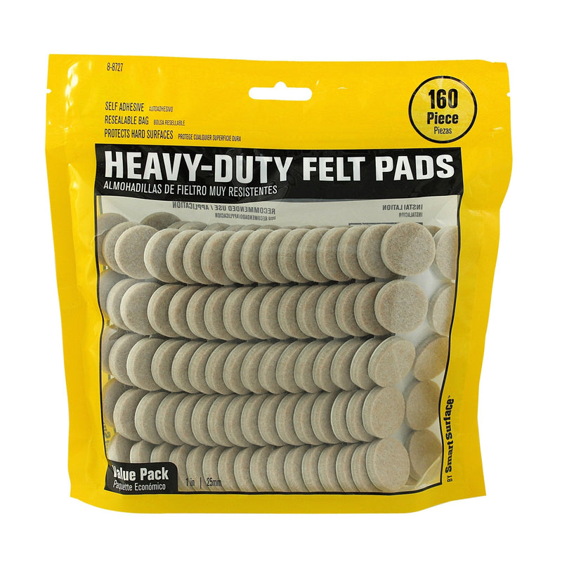 8727 Heavy Duty Self Adhesive Furniture Felt Pads 1-Inch Round Oatmeal 160-Piece Value Pack in Resealable Bag Beige