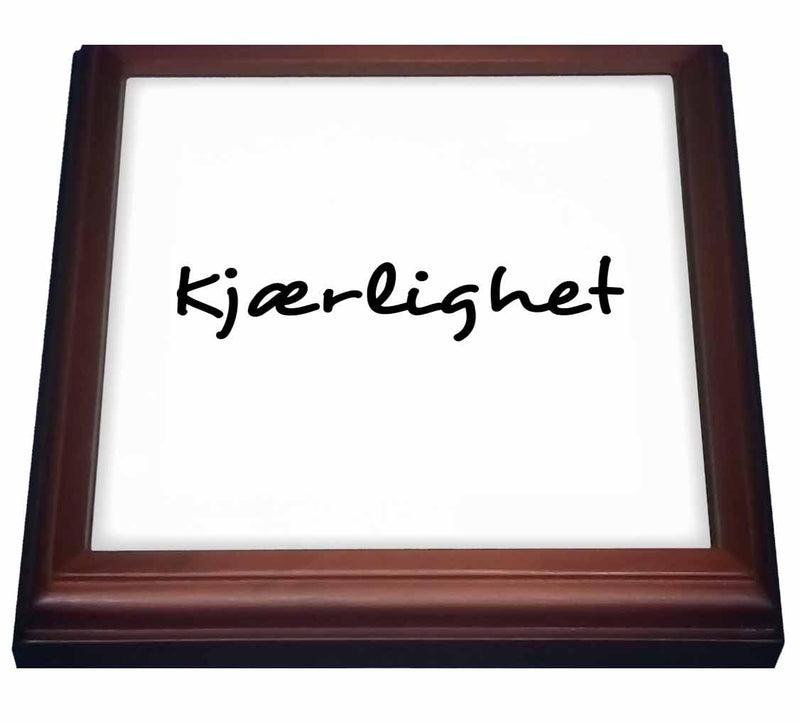 3dRose Kjaerlighet, Word for Love in Norwegian Romantic Language Black Text Trivet with Ceramic Tile, 8 by 8", Brown