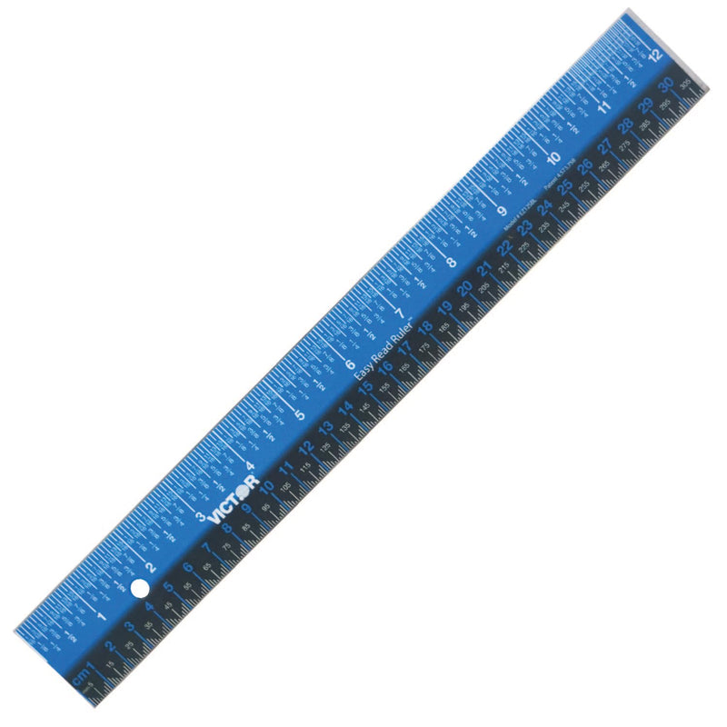 Victor Easy Read Stainless Steel Ruler, Standard/Metric, 12" Long, Blue 12" Steel 1 Count
