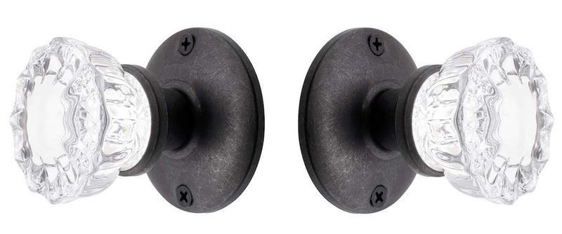 Rousso's Reproductions Affordable Fluted Glass Door Knob Set with all Hardware Needed to Install in Modern Pre-drilled Door or as Replacement Set for Older Door (Oil Rubbed Bronze) (Passage 2-3/8") V1 Ver 1.0: Passage 2-3/8"