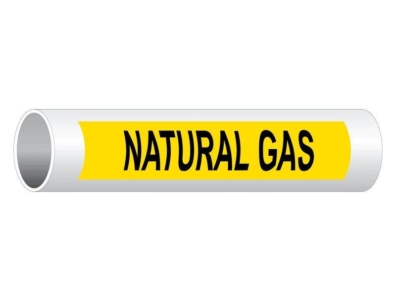 ComplianceSigns.com Natural Gas (Black Legend On Yellow Background) Pipe Label Decal, 8x2 inch 5-Pack Vinyl for Pipe Markers Hazmat 8" x 2" - 5 Pack Adhesive Vinyl