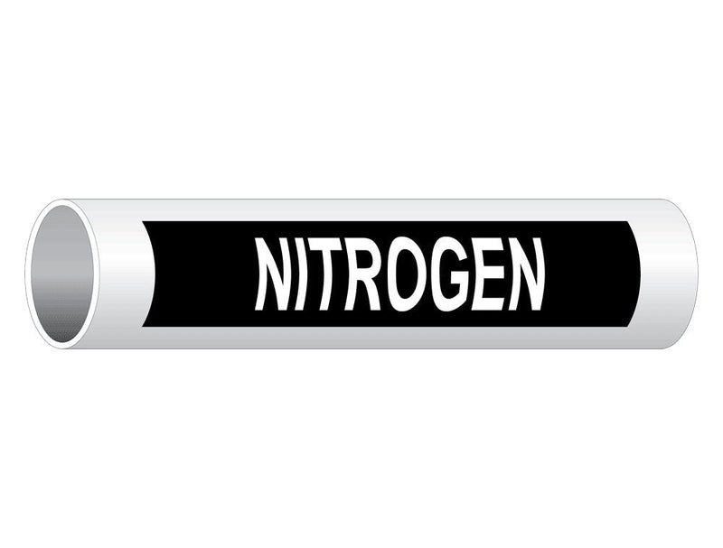ComplianceSigns.com Nitrogen (White Legend On Black Background) Pipe Label Decal, 8x2 inch 5-Pack Vinyl for Pipe Markers Hazmat