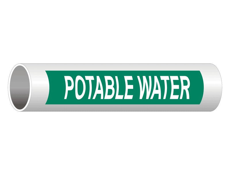 ComplianceSigns.com Potable Water (White Legend On Green Background) ASME A13.1 Pipe Label Decal, 8x2 inch 5-Pack Vinyl for Pipe Markers 8" x 2" - 5 Pack