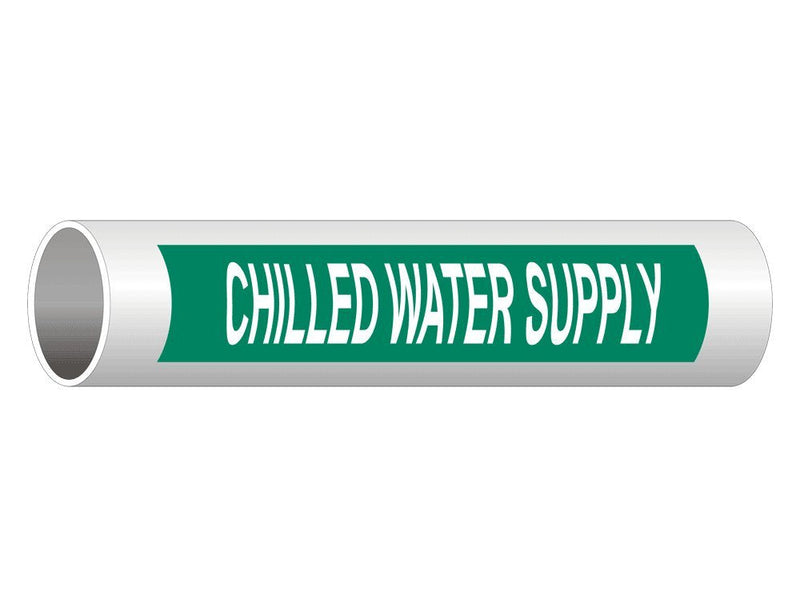 ComplianceSigns.com Chilled Water Supply (White Legend On Green Background) ASME A13.1 Pipe Label Decal, 8x2 inch 5-Pack Vinyl for Pipe Markers 8" x 2" - 5 Pack