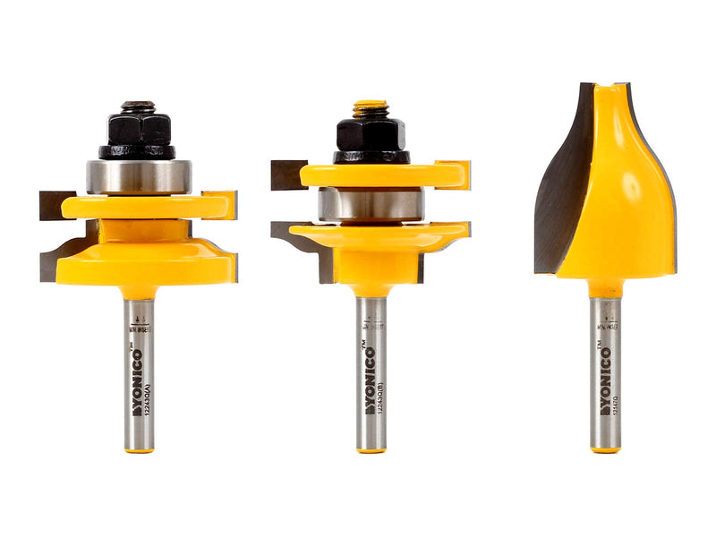 YONICO Router Bits Set Cabinet Door Rail and Stile Vertical Raised Panel 3 Bit Ogee 1/4-Inch Shank 12334q Ogee - 1/4" Shank