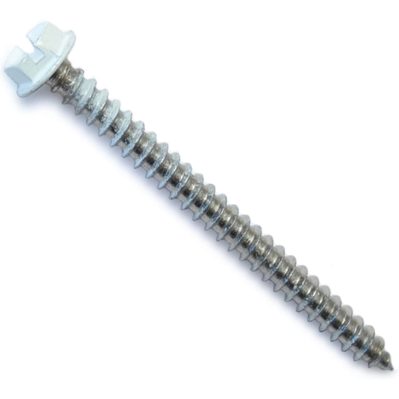 014973187057 White Hex Head Sheet Metal Screws, 8 x 2, Piece-12