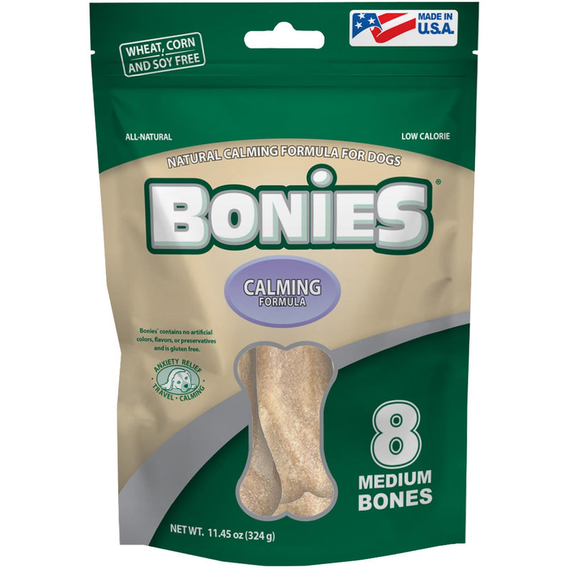 Bonies Natural Calming Formula Dog Treats, Contains Chamomile & Lavender, Help Anxiety, Excessive Barking & Trembling, Chicken Flavor, Medium, 8 Bones - PawsPlanet Australia