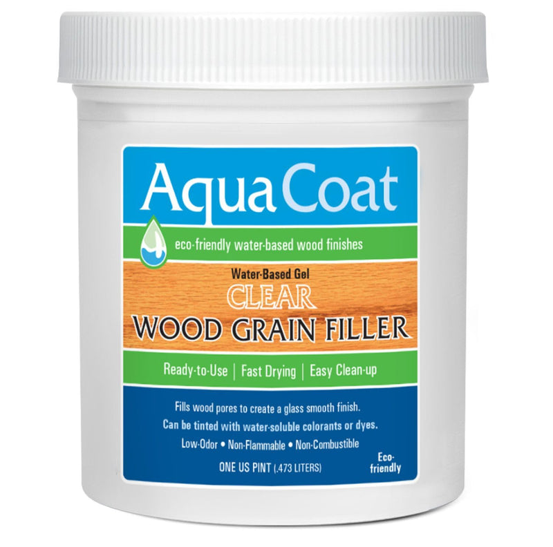 Aqua Coat Water-Based Clear Wood Grain Filler Gel, Fast-Drying, Low Odor, Low VOC, Sandable, Stainable & Paintable, Easy Water Cleanup, Glossy Finish, 16 oz Pint